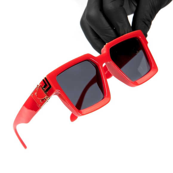 Mens Vintage Red Gold Trim Hendrix Sunglasses - Picture 1 of 3